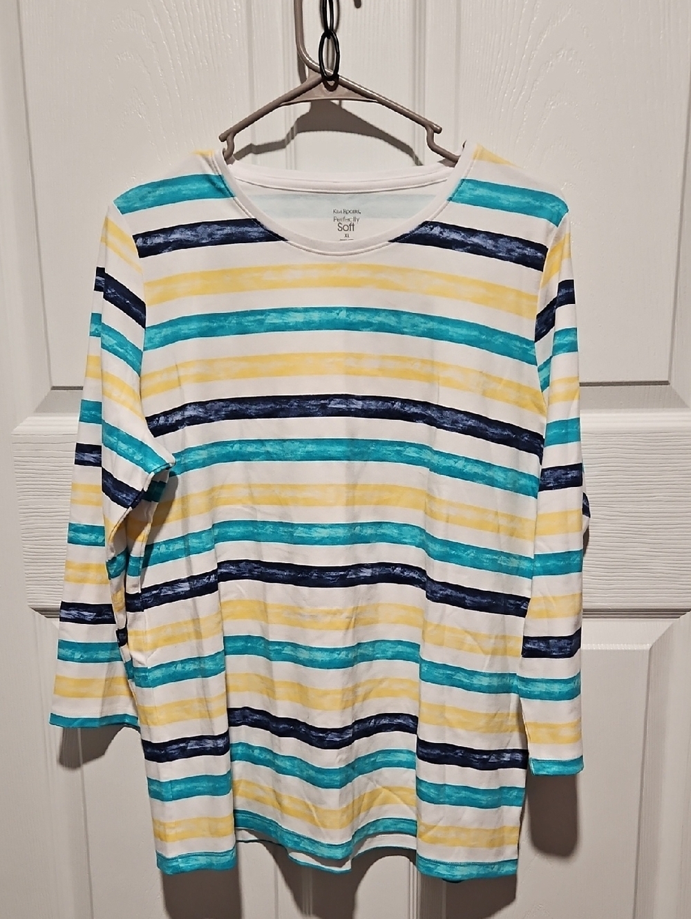 Kim Rogers White Tee with Yellow Stripe